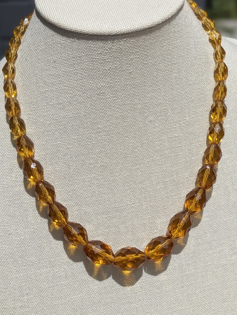 Vintage-Inspired Amber Crystal Bead Necklace